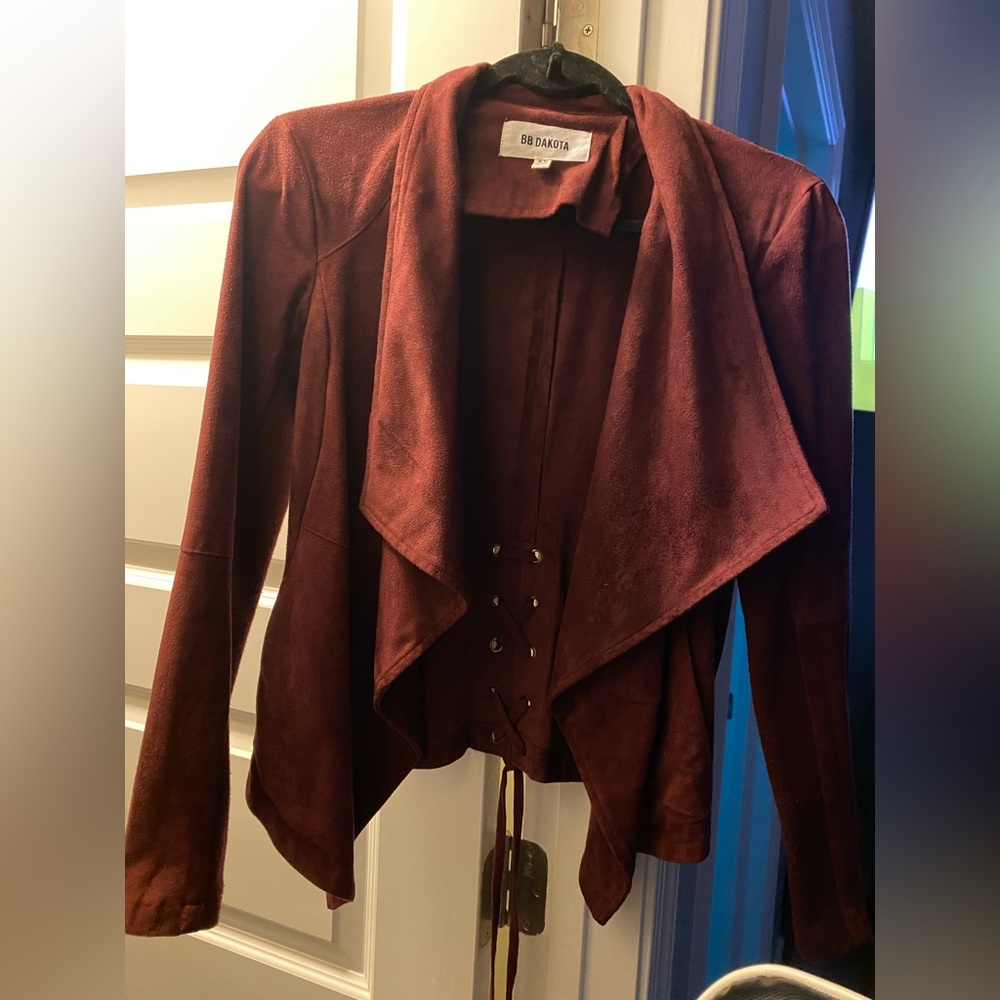 Burgundy suede cardigan jacket